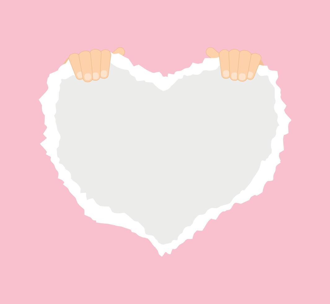 Hands holding a torn paper heart. Simple banner with copy space. illustration in a flat style vector