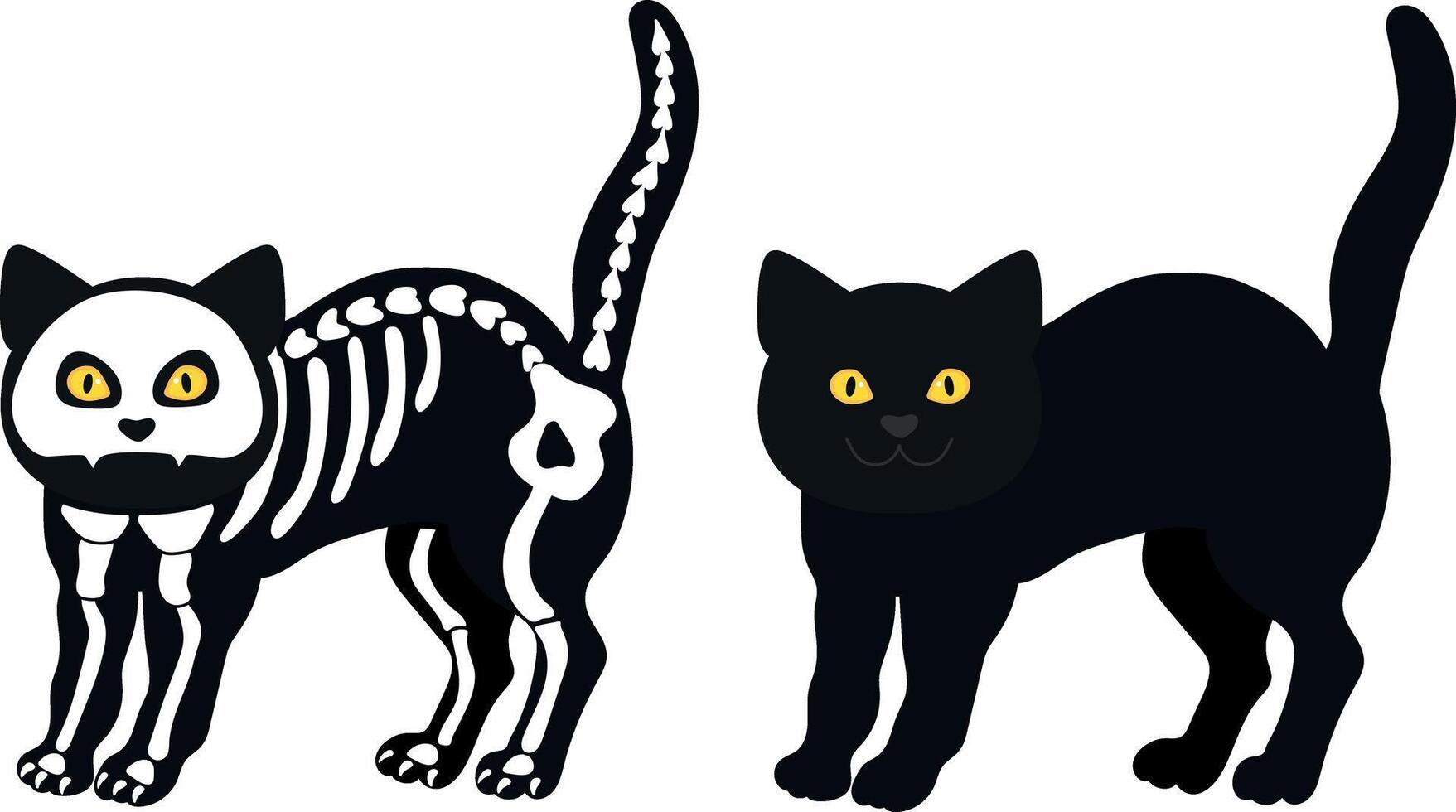 Skeleton cat with a black cat isolated on a white background. Halloween art. illustration vector