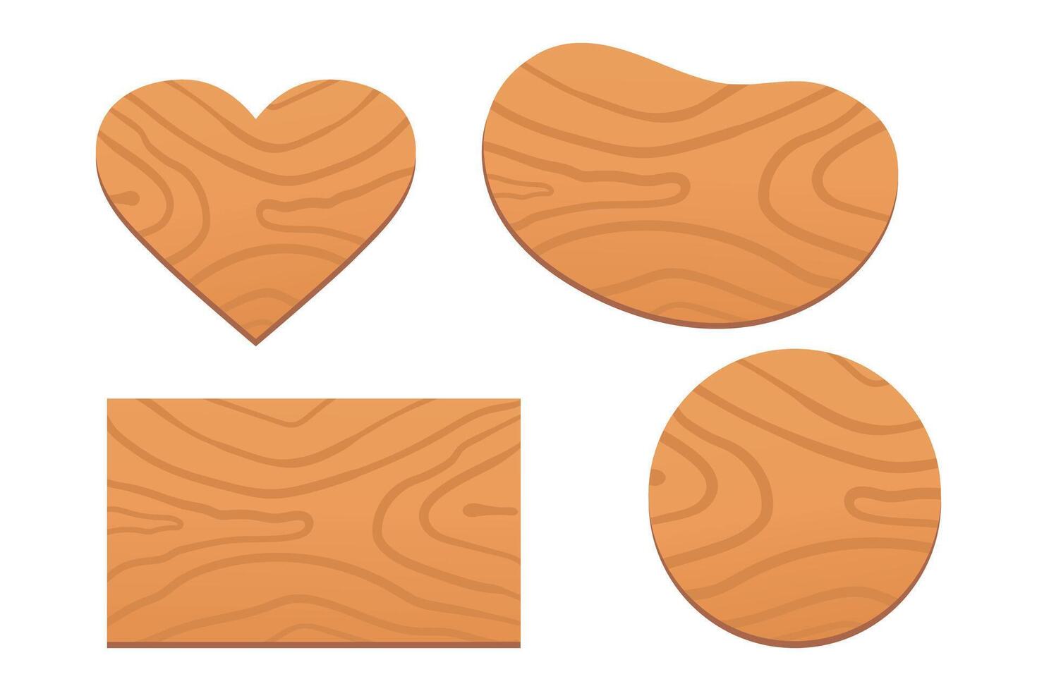 Wooden shapes of geometric forms, smooth figure and heart. Cartoon imitation of a wood. illustration vector