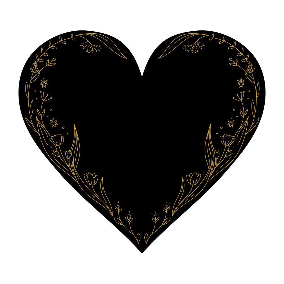Heart template decorated with botanical elements in boho style. Heart with blank space and floral arrangement. illustration vector