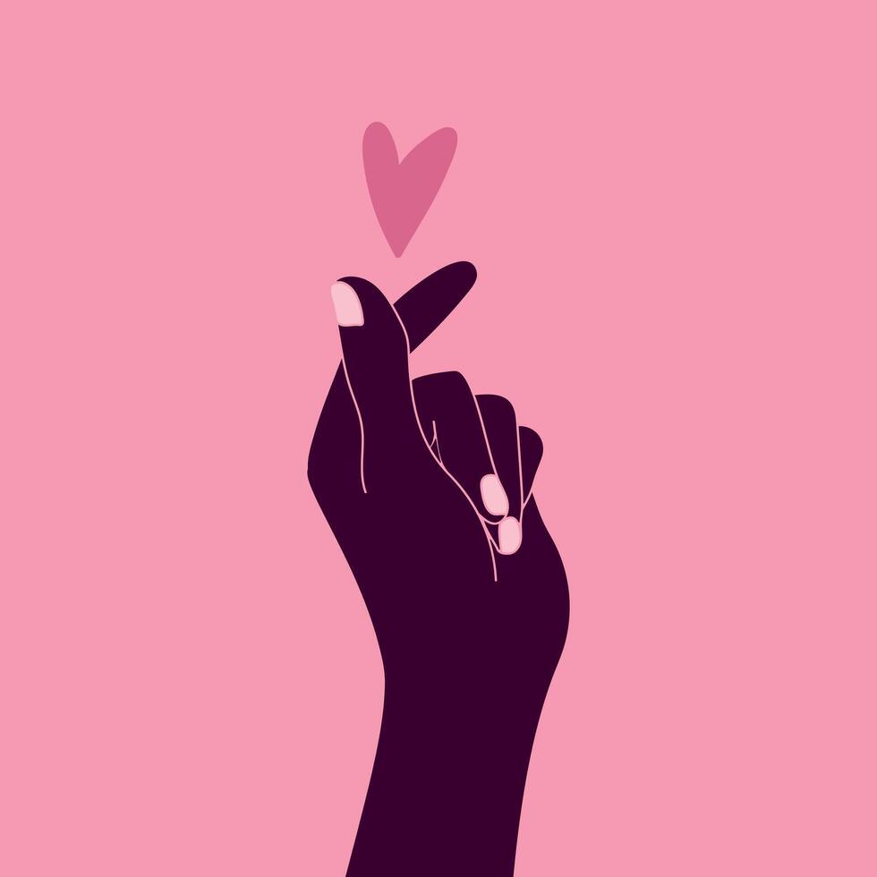 Human hand with sign of love and heart. Gesture that means giving love and sympathy. illustration vector