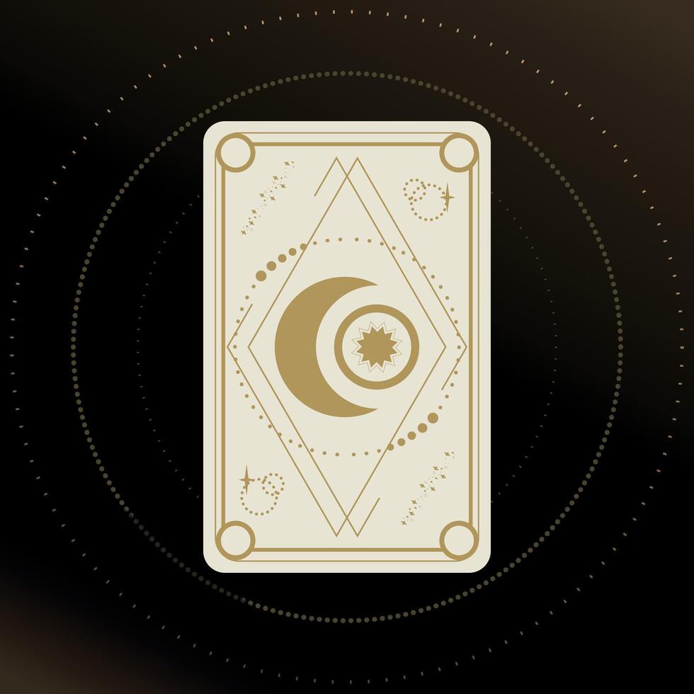 Gold and white Tarot card with a crescent and star decorated with geometric shapes. Tarot symbolism. Mystery, astrology, esoteric. illustration vector
