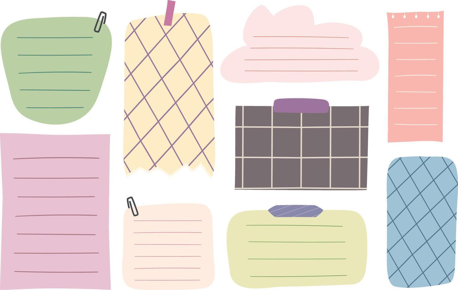 Set of planner paper notes. Lined and squared sticker notes for to-do-list, memo message and reminder. illustration vector