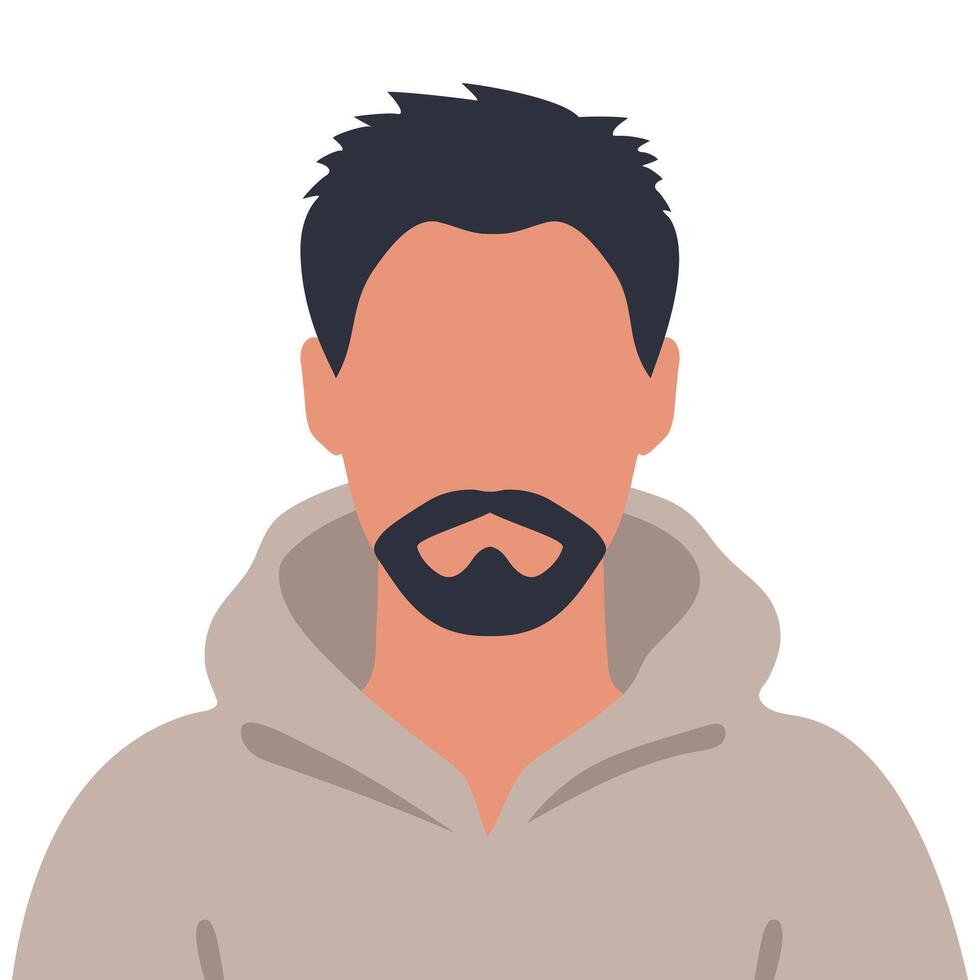 Abstract faceless young man with beard in hoodie. Bearded male avatar. illustration vector
