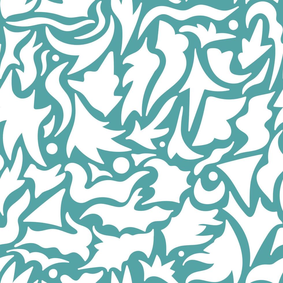 Abstract different hand drawn shapes seamless pattern. White shapes on blue background. illustration vector