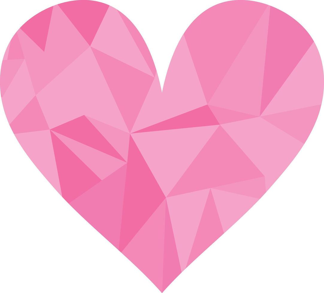 Pink heart icon in low poly design. Decoration element for greeting and love cards isolated on white background. illustration vector