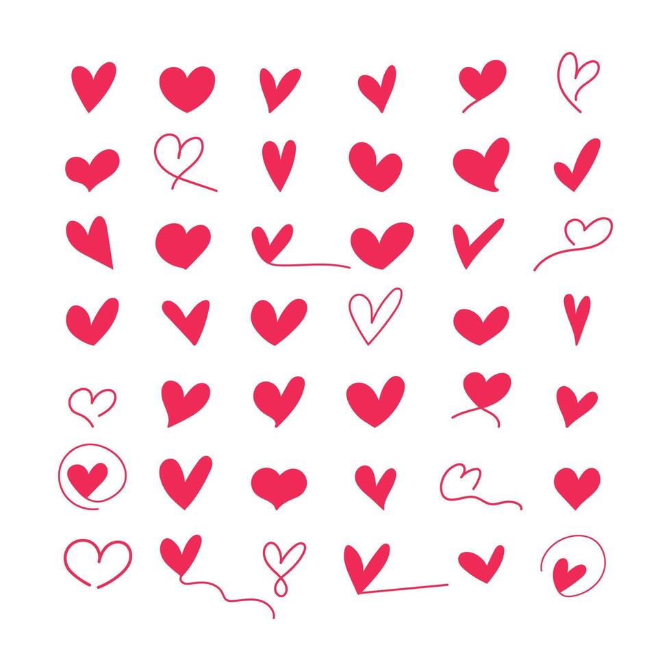 Doodle different shaped hearts collection. Hand drawn doodle hearts set. illustration vector