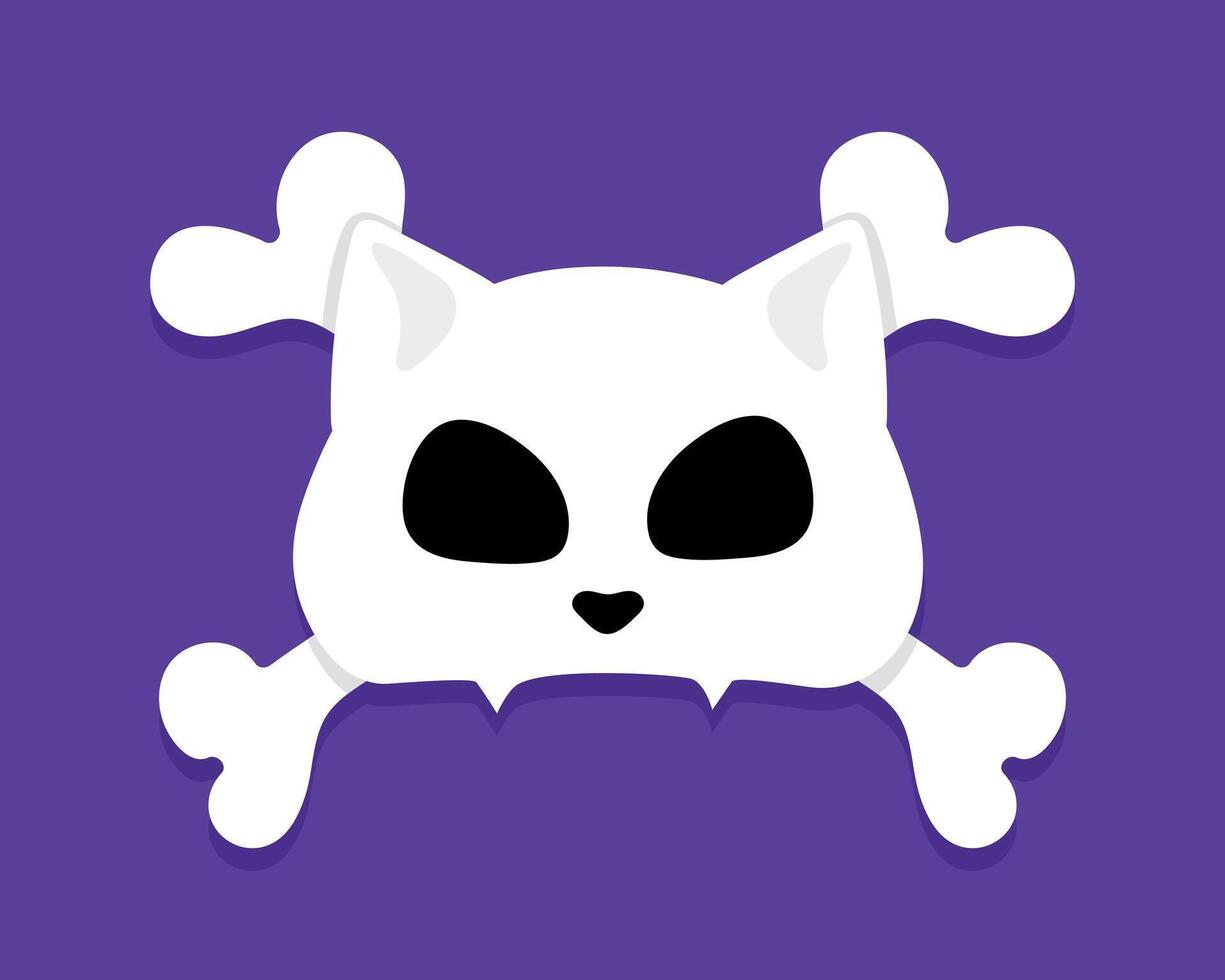 Cat skull with crossbones on purple background. Cat Jolly Roger. illustration vector