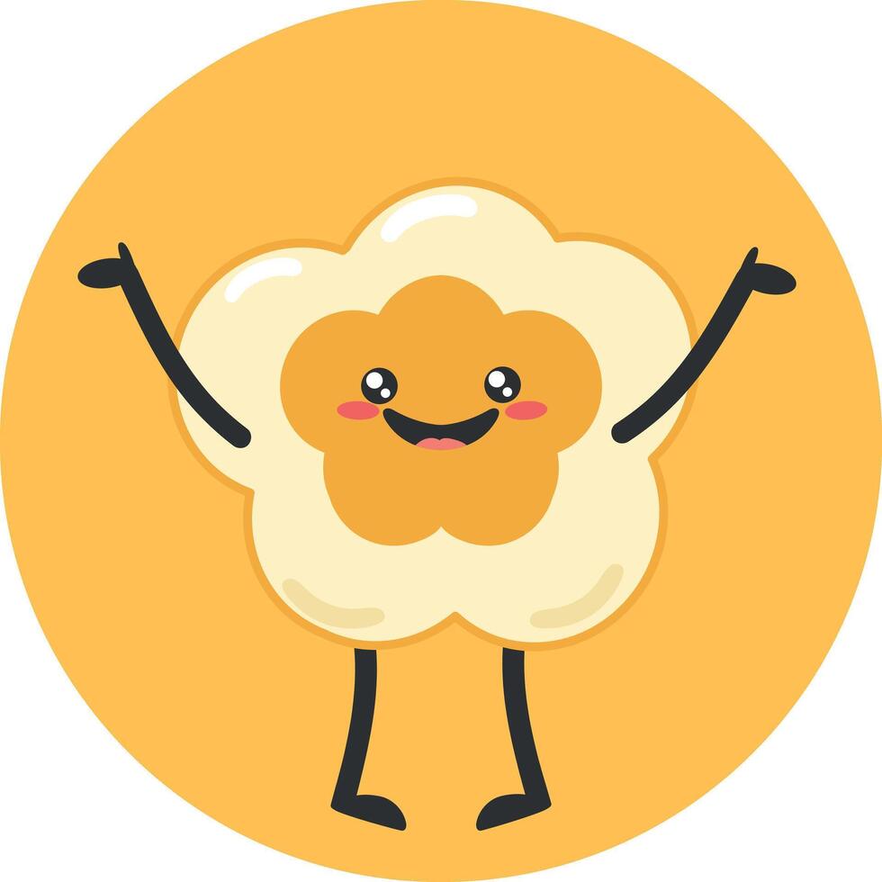Cute cartoon popcorn character on yellow background. Happy baby popcorn is smiling. Flat style. illustration vector