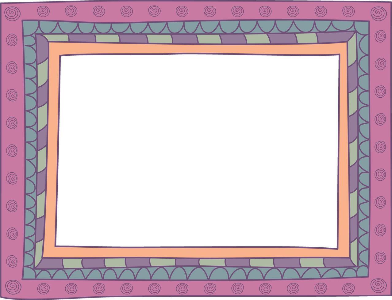 Hand drawn doodle frame in childish style. Bright hand drawn frame. illustration vector