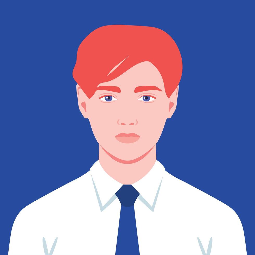 Redhead young man in a shirt and tie. Portrait or an avatar of an office worker. illustration vector