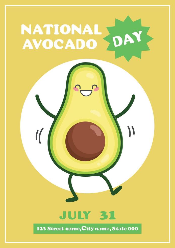 National Avocado Day. July 31. Avocado holiday greeting card. illustration vector