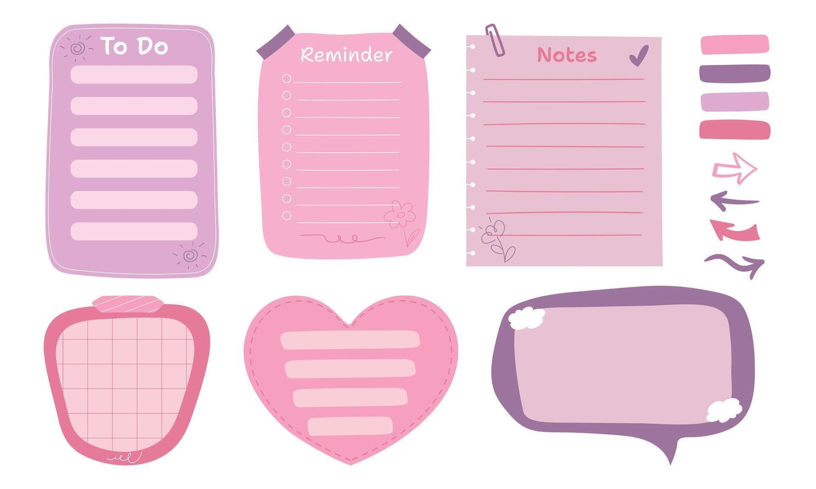 Cute colorful paper notes. Notes for to do list, memo notepads, paper planner. illustration vector