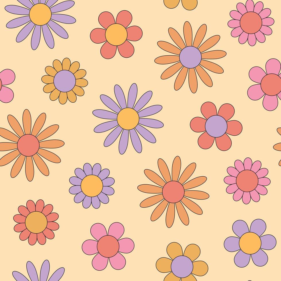 Groovy flower seamless pattern. Hippie retro style. illustration vector