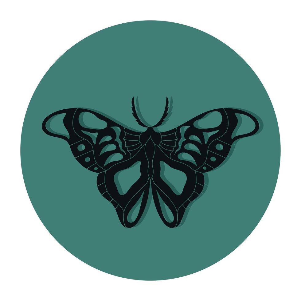 Butterfly monarch emblem on round green background. illustration vector