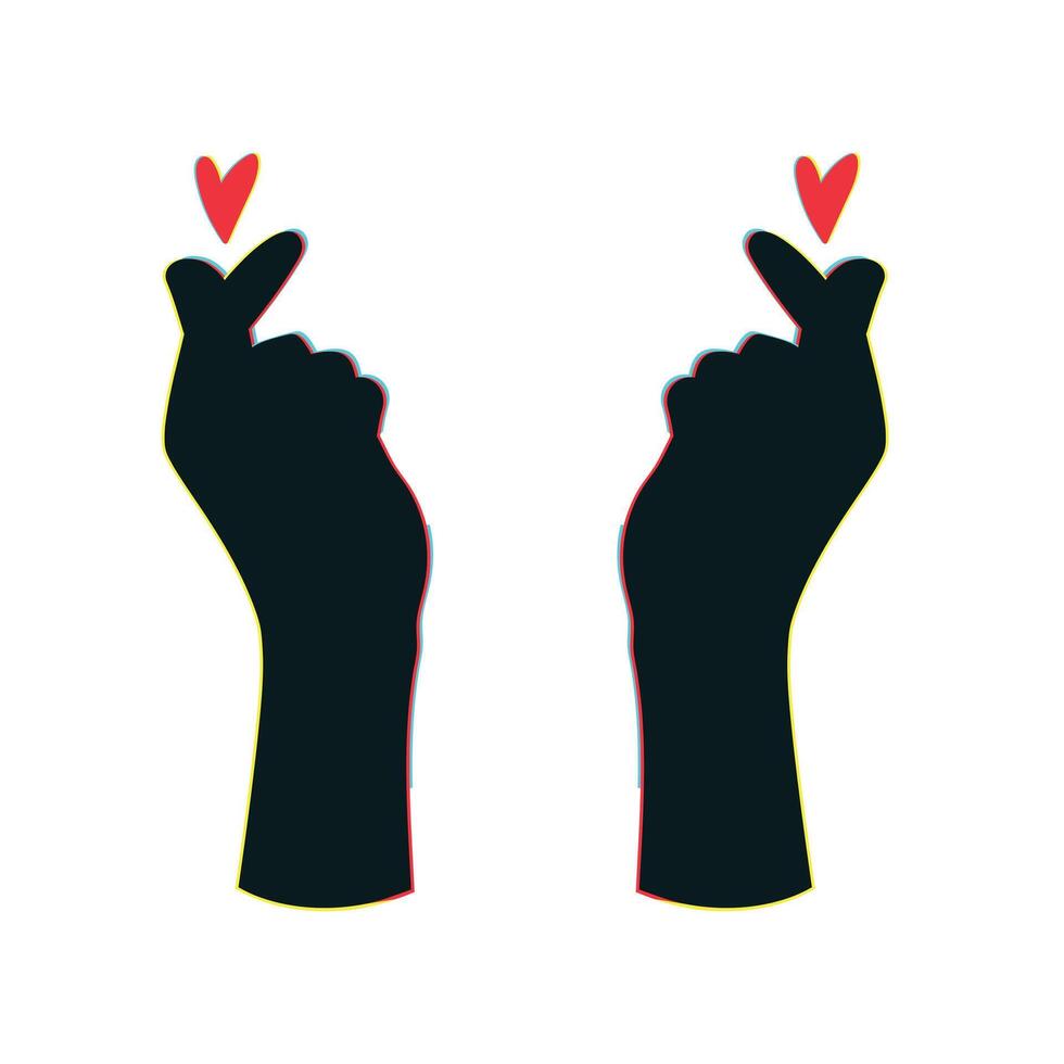 Silhouette of Human hands making love sign with bias color effect. Gesture of giving love or sympathy. Isolated on white. illustration vector