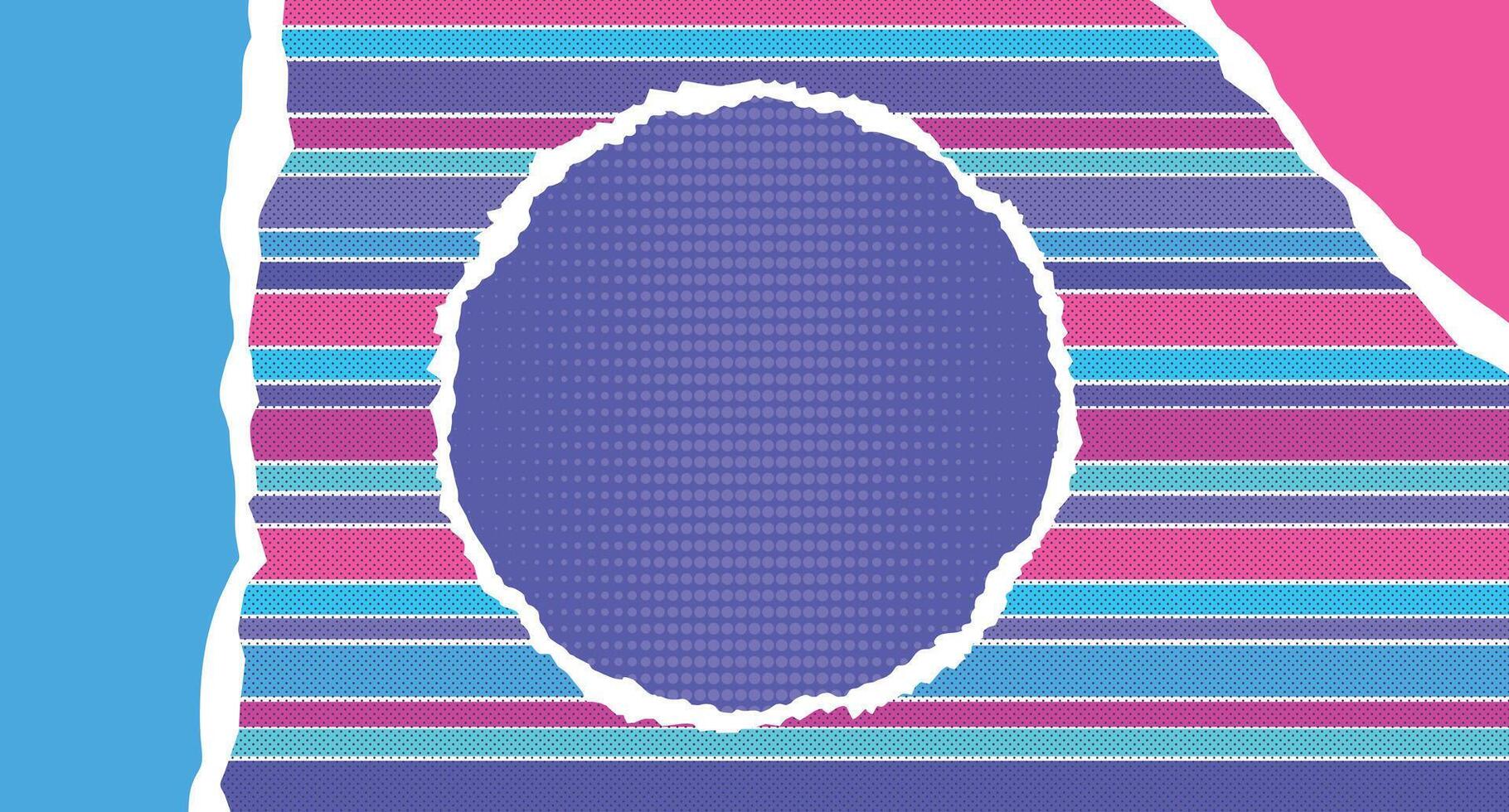 Abstract retro pop art style bright background decorated with torn paper. illustration vector