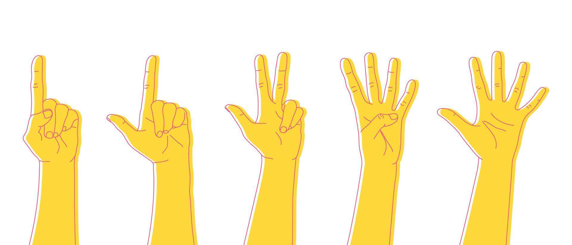 Set of outline hands counting numbers. Hand gestures. illustration vector