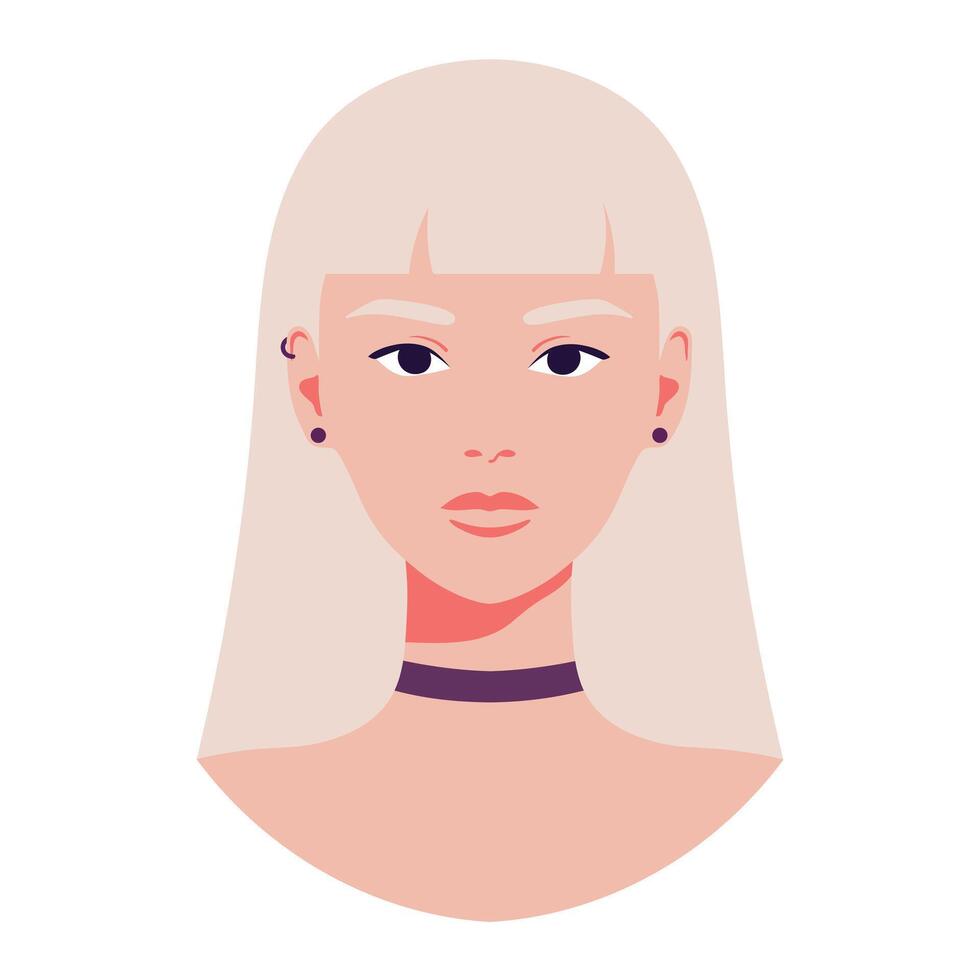 Portrait of a beautiful blond woman with piercing and choker. Avatar for social media. illustration vector