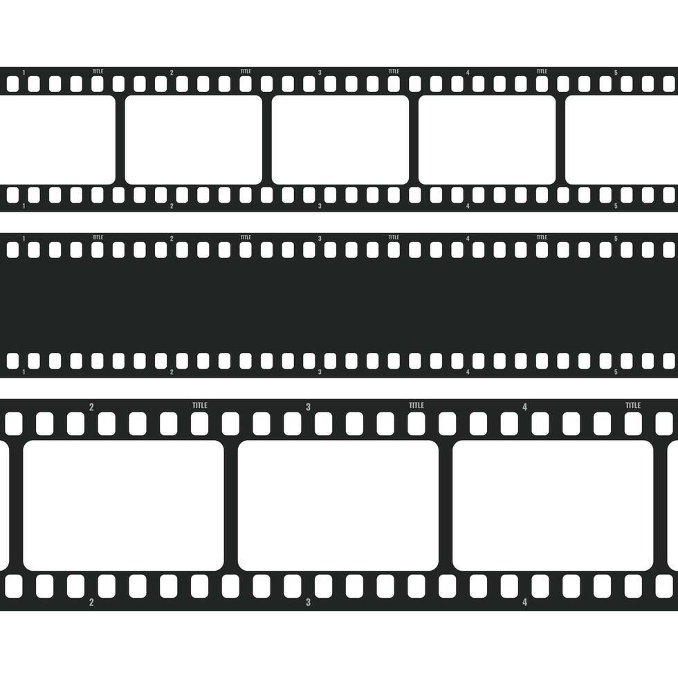 Movie long film strip set isolated on white background. Film strip template. Cinema and filmmaking concept. illustration vector