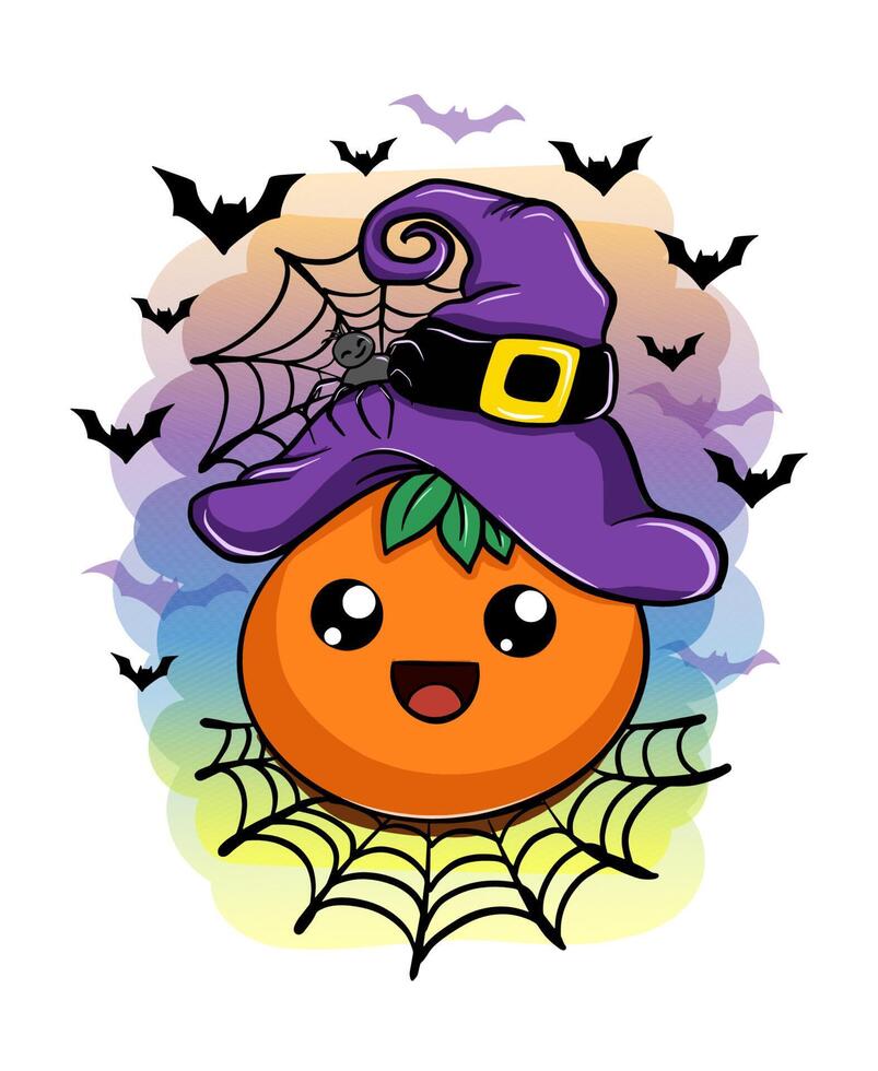 Cute Jack OLantern with spider, happy halloween cartoon vector