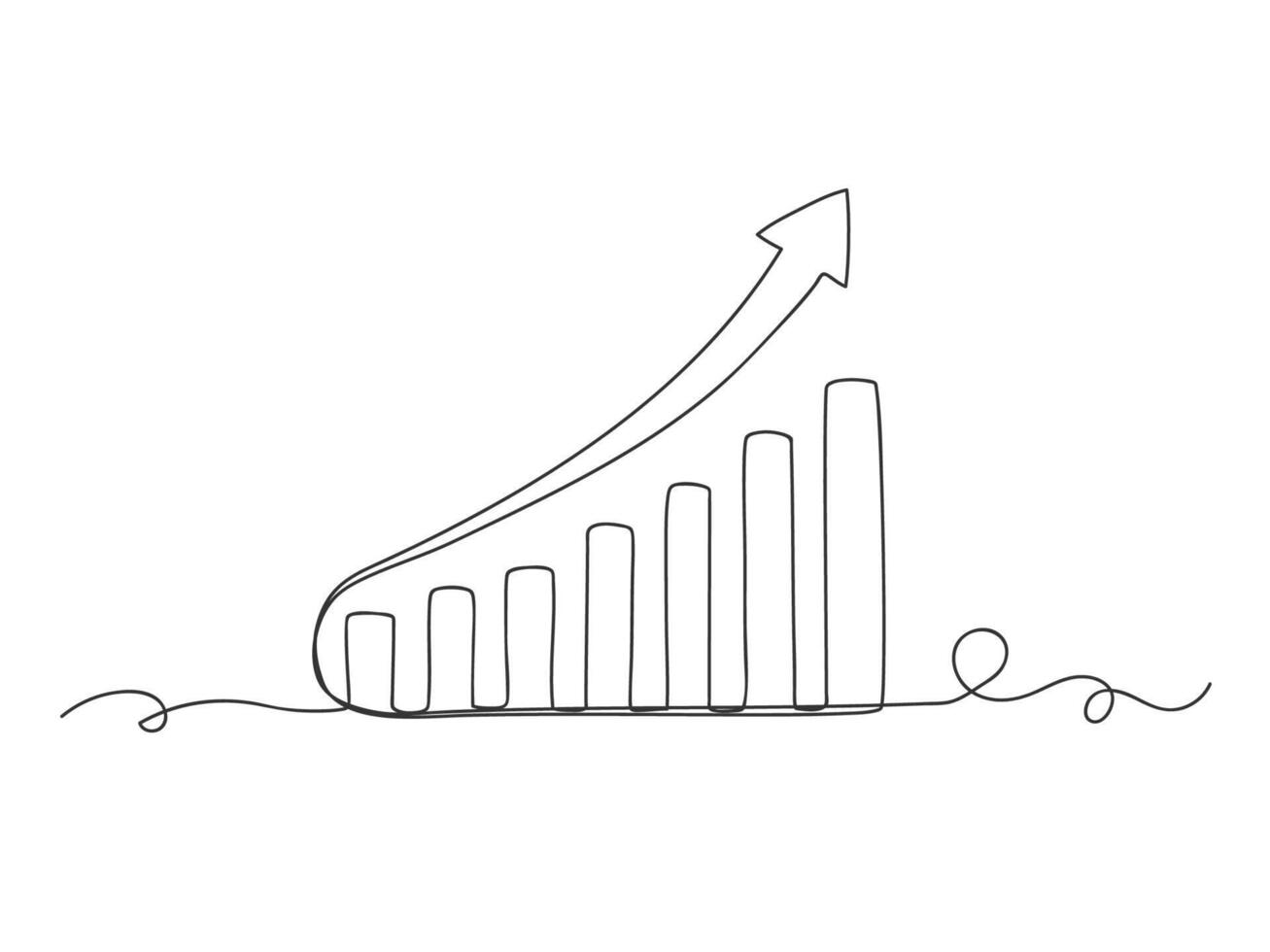 Growing graph up chart in continuous one line drawing isolated illustration. vector