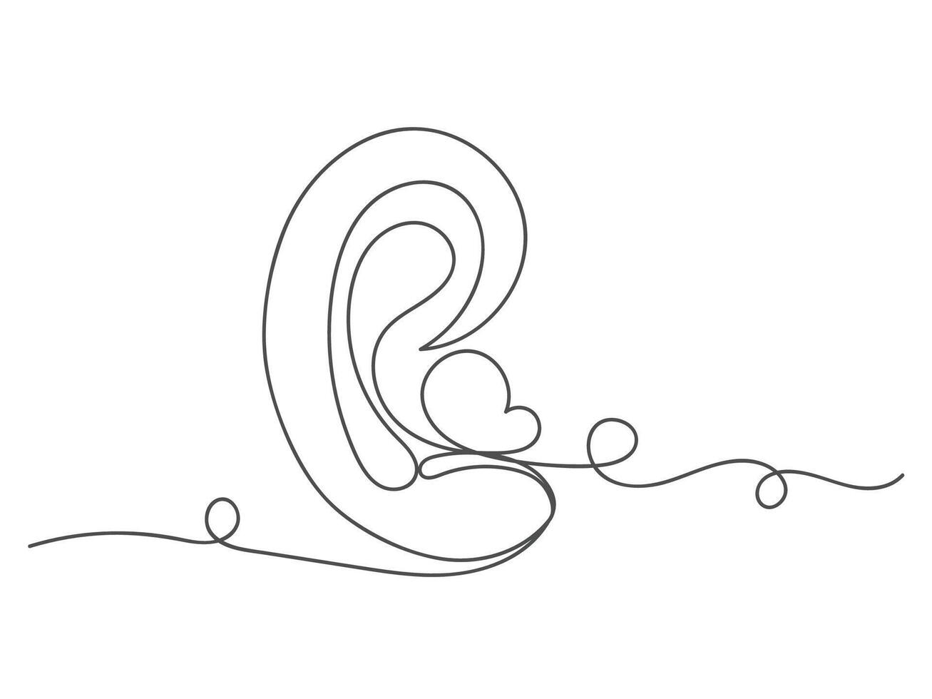 Ear continuous one line art drawing isolated illustration vector