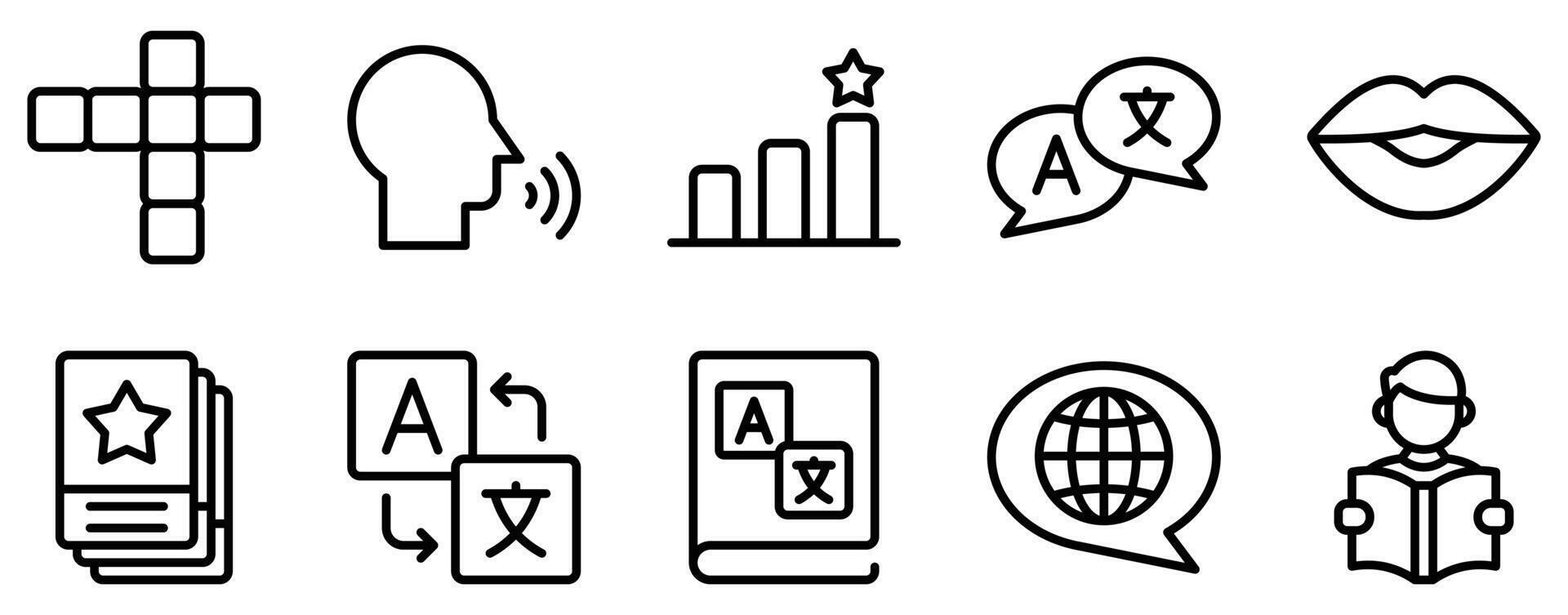 Language Learning Icon Set A Sleek Line Style Collection for Polyglots vector