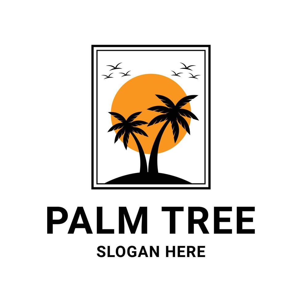 tropical island with palm tree square logo design concept idea vector