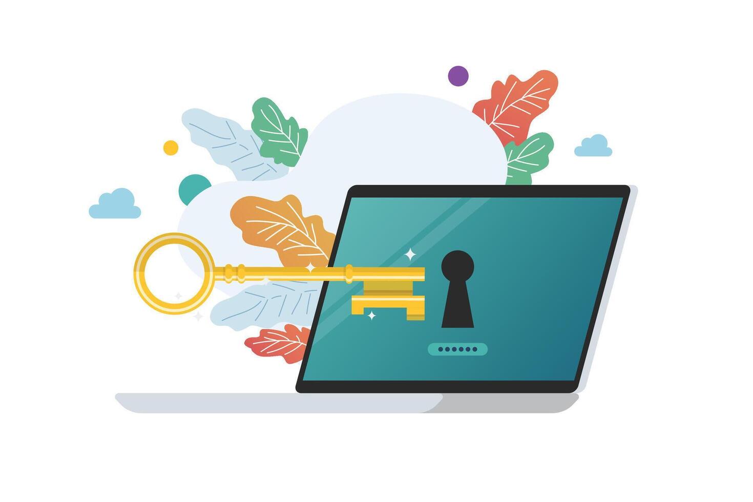 Gold key try to unlock laptop vector