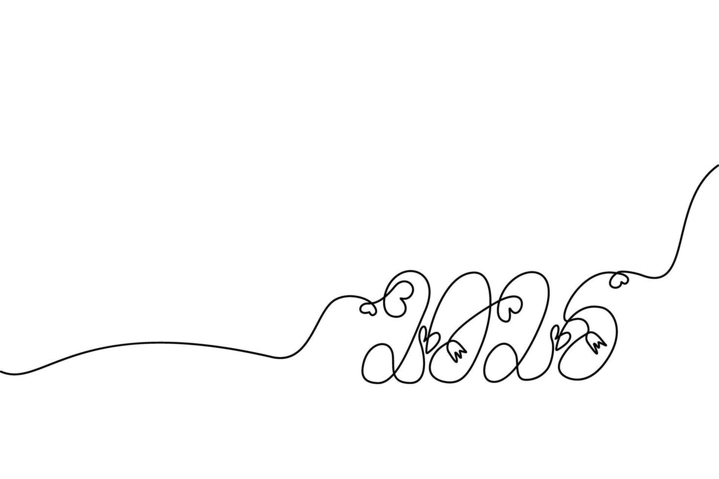 2026 hand drawn single continuous lettering with heart and flower. Copy space. Greeting Card concept. Isolate. EPS. Cards, posters, banners, brochures, price tag, label or web, promo design concept vector