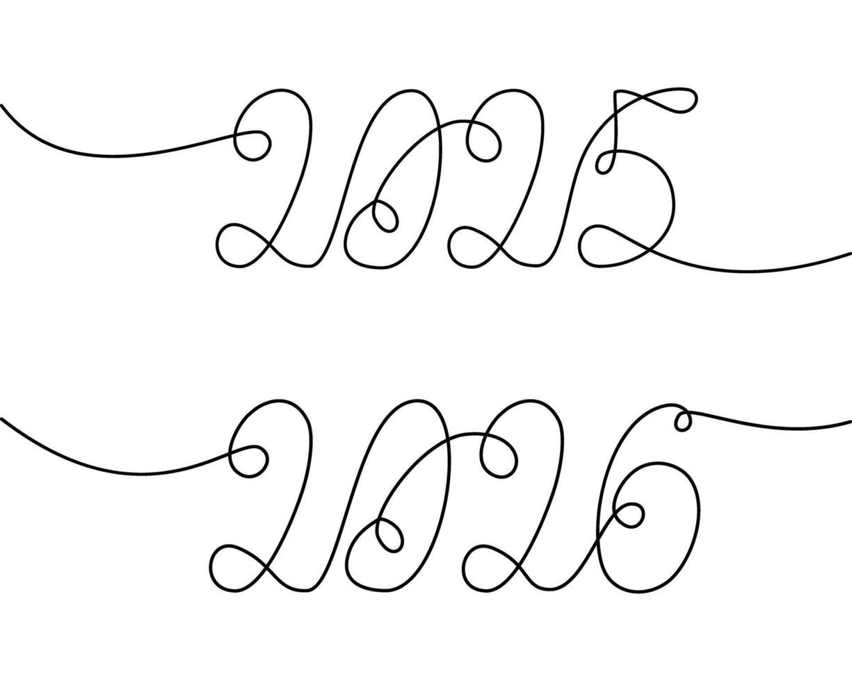 2025 2026 Hand lettering of New Year dates continuous line on transparent background. Greeting idea. . Isolated. EPS. Cards, poster, banner, flyer, price tag, label or web, promo design concept vector