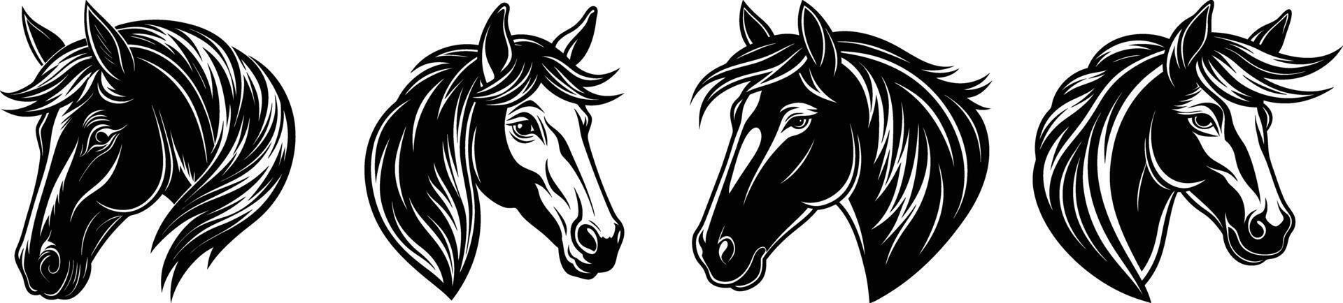 Horse heads set silhouette illustration vector