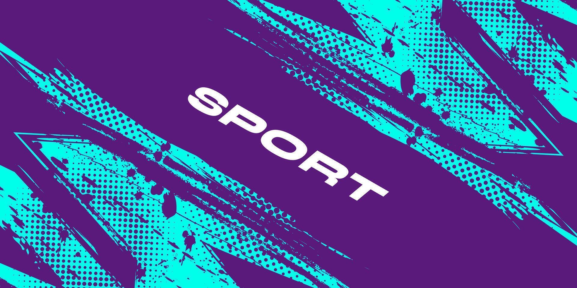 Abstract Sports Background with Blue and Purple Brush Texture and Halftone Effect. Grunge Background for Banner or Poster Design vector