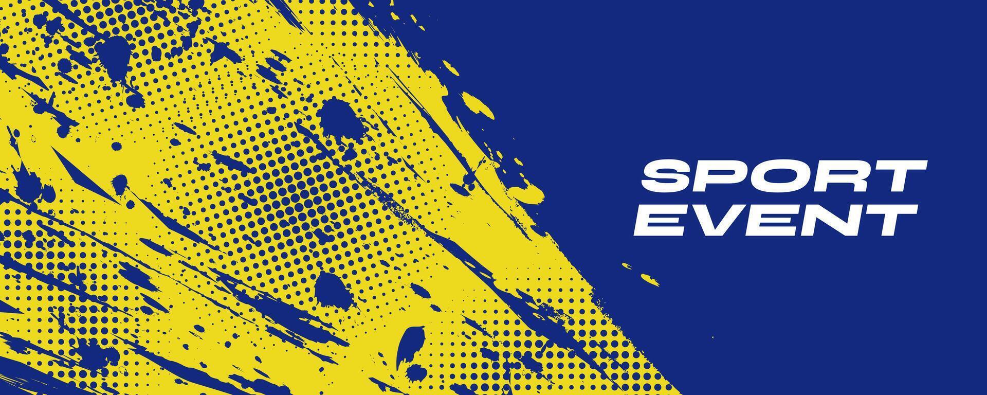 Abstract Sports Background with Blue and Yellow Brush Texture and Halftone Effect. Grunge Background for Banner or Poster Design vector