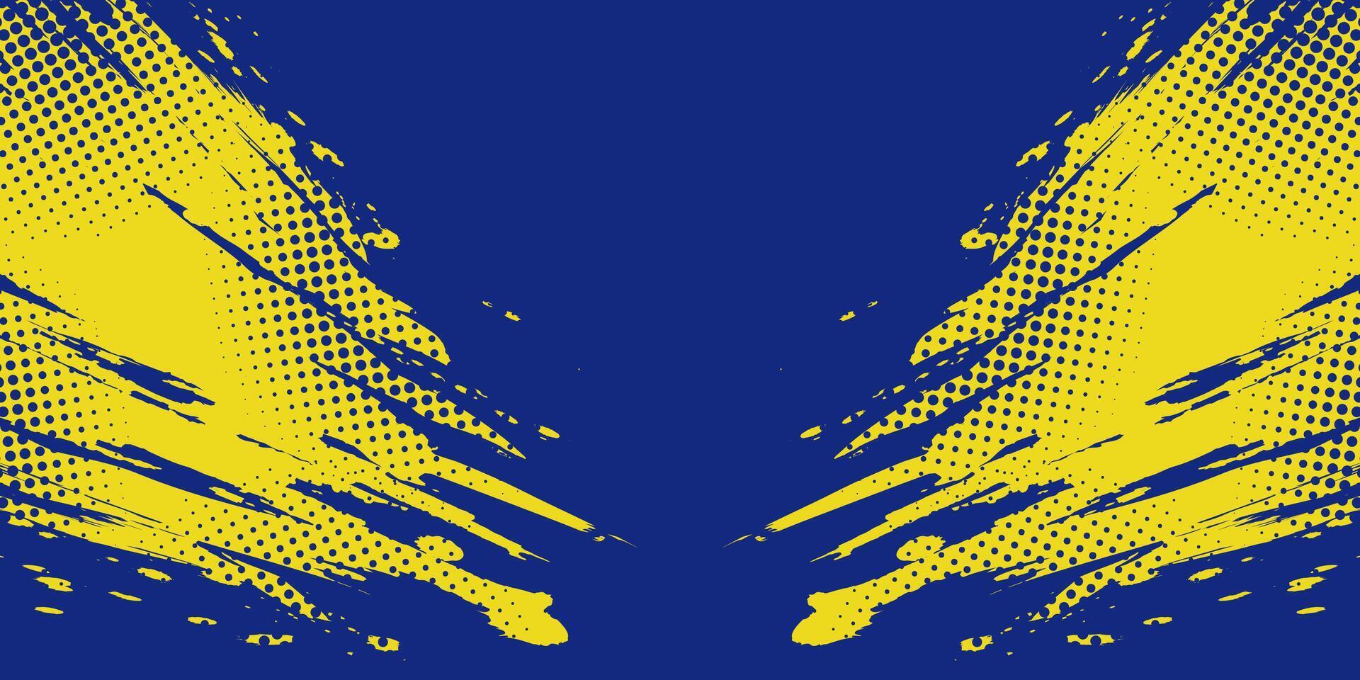 Abstract Sports Background with Blue and Yellow Brush Texture and Halftone Effect. Grunge Background for Banner or Poster Design vector