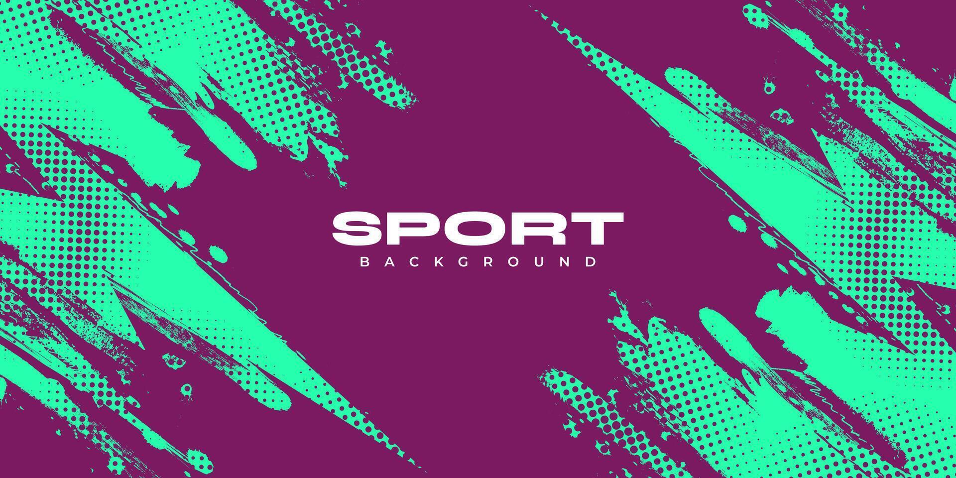 Abstract Sports Background with Green and Purple Brush Texture and Halftone Effect. Grunge Background for Banner or Poster Design vector