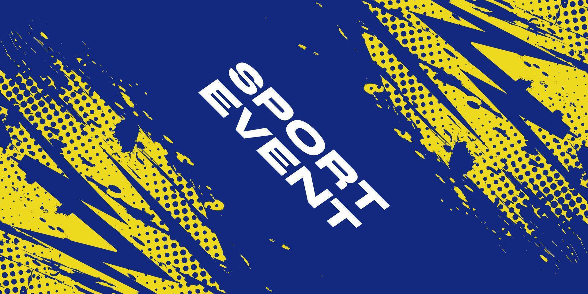 Abstract Sports Background with Blue and Yellow Brush Texture and Halftone Effect. Grunge Background for Banner or Poster Design vector