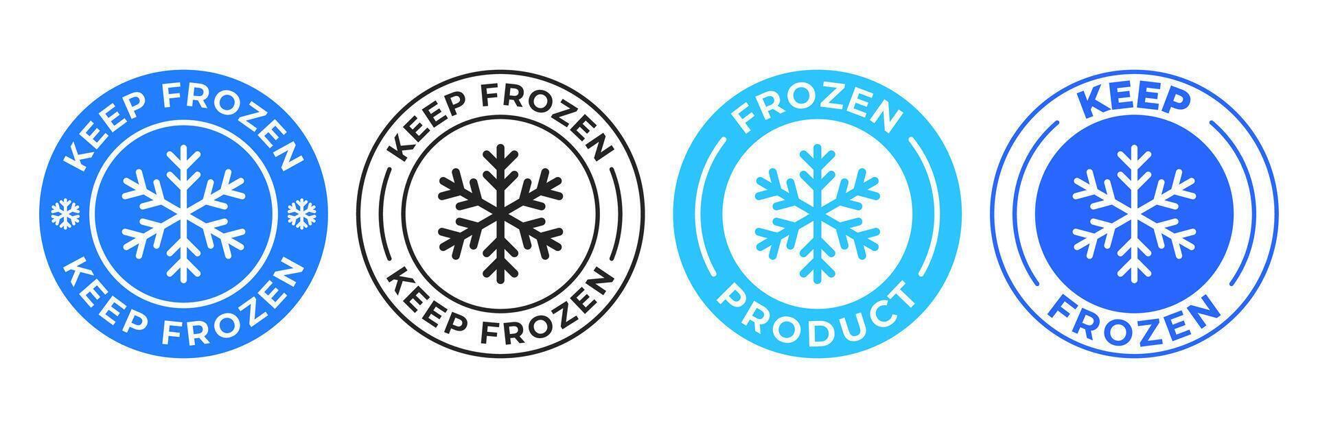Keep frozen label. Keep refrigerated illustration. Stay cold freezer stamp. Temperature sign. Snowflake emblem. Product cardboard box print design. vector