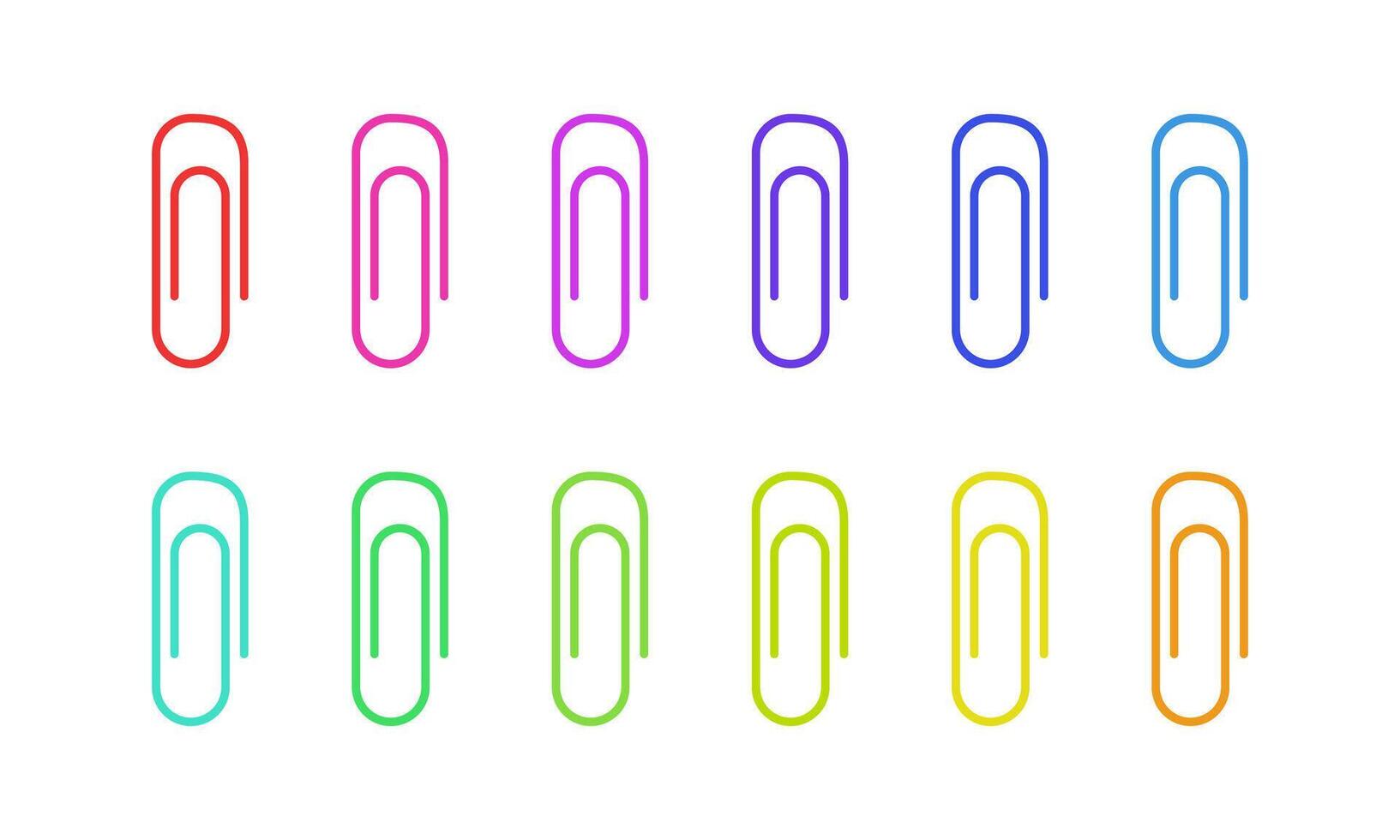 Paper clip colored icon set. Colorful paper clip collection. Office clamp symbol. Attachment illustration. vector
