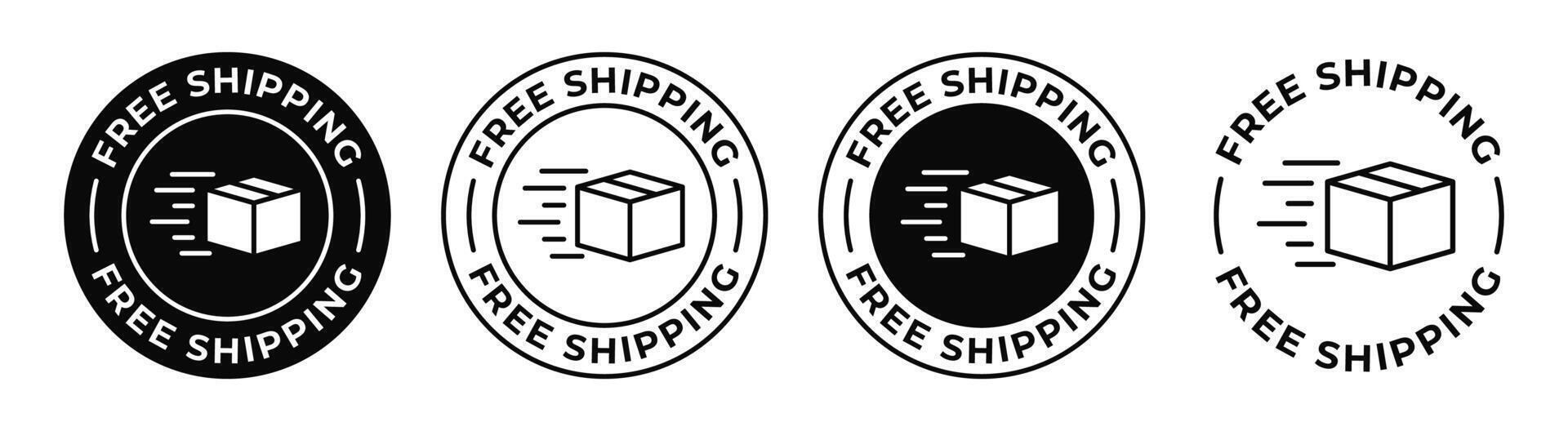Free shipping package badge. Free delivery box label. Shipping service stamp. Quick delivery illustration. vector