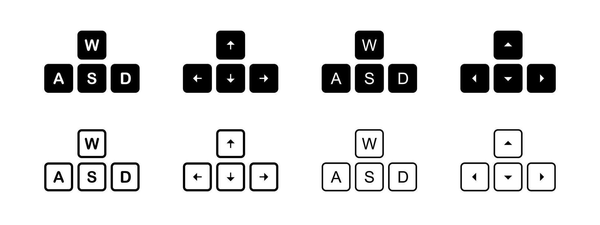 WASD icon. Keyboard illustration. Arrow button controller symbol. Computer game pictogram. Control key input interface. WASD simple black concept. vector
