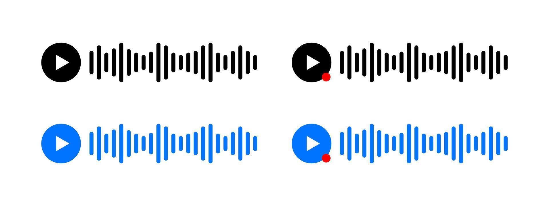 Voice message icon set. Audio message illustration. Sound record wave symbol. Podcast sign. Mobile app interface element. vector