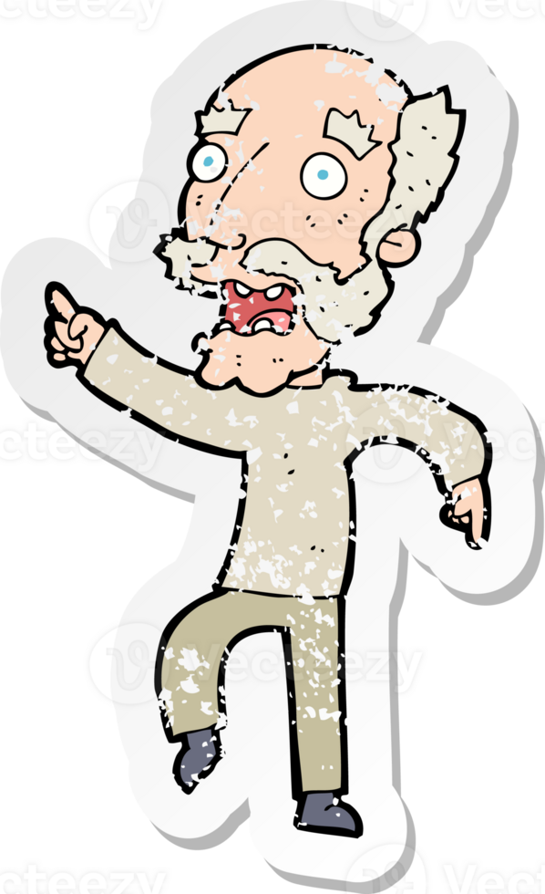 retro distressed sticker of a cartoon frightened old man drawing png