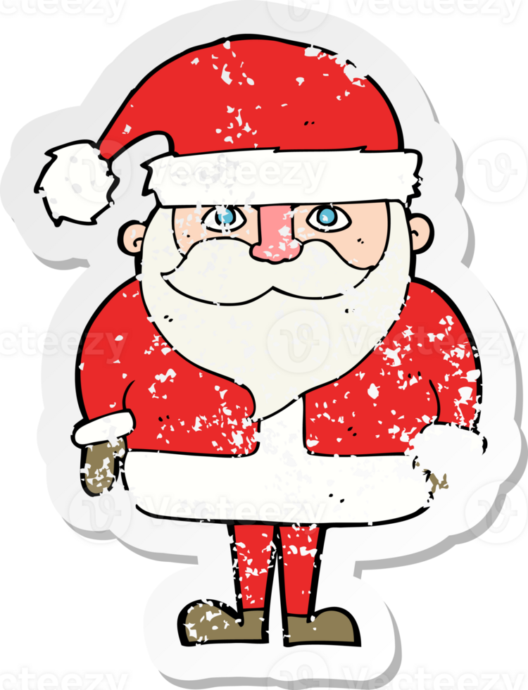 retro distressed sticker of a cartoon santa claus drawing png