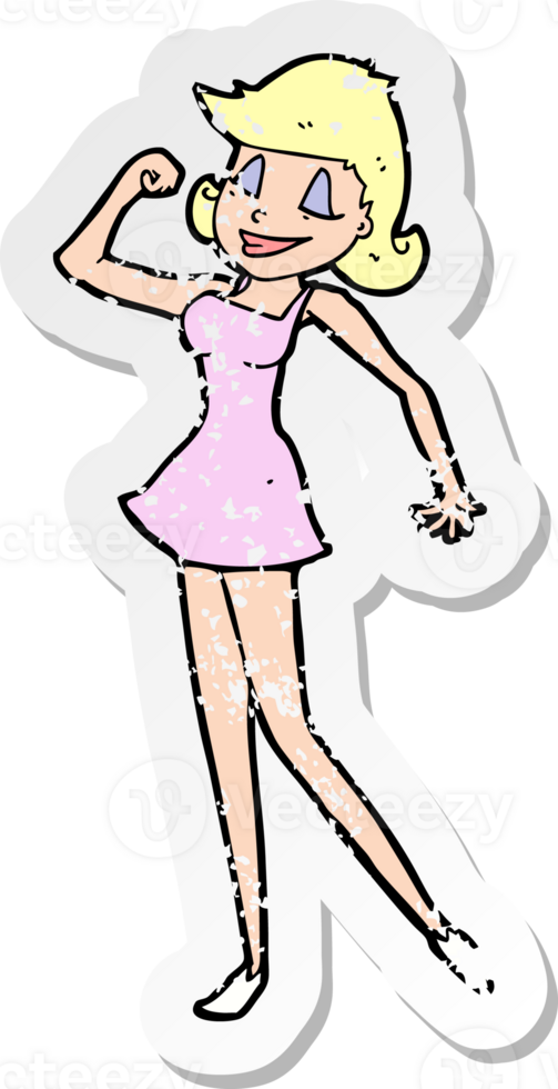 retro distressed sticker of a cartoon woman with can do attitude drawing png