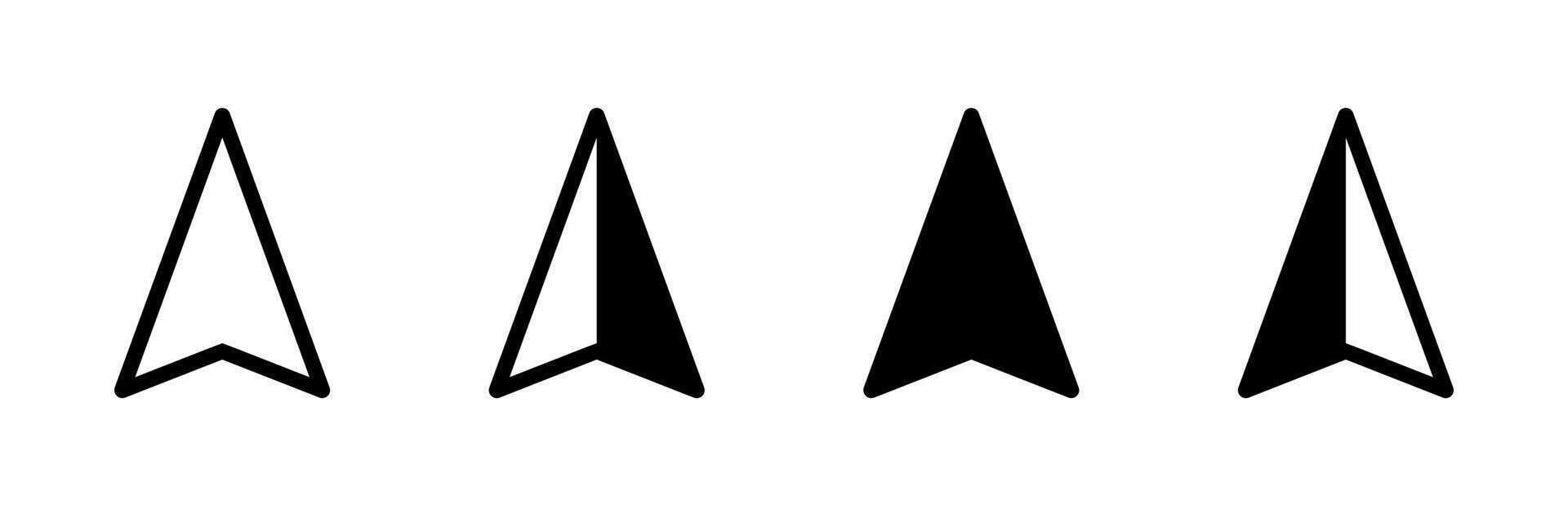 Compass arrow black icon. Navigation point illustration. North, south, east and west signs. Direction triangle arrow set. vector