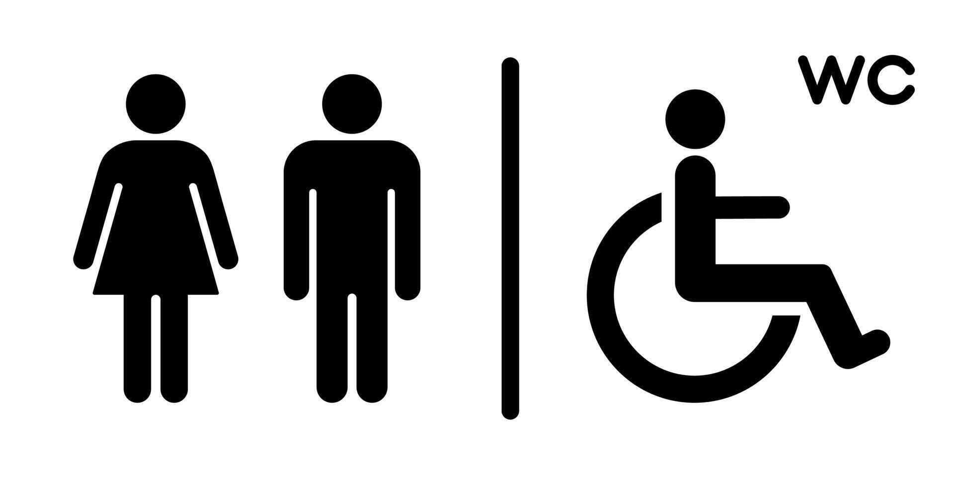 WC room icon. Disabled silhouette. Male and female unisex toilet. Handicapped symbol. Bathroom sign. vector