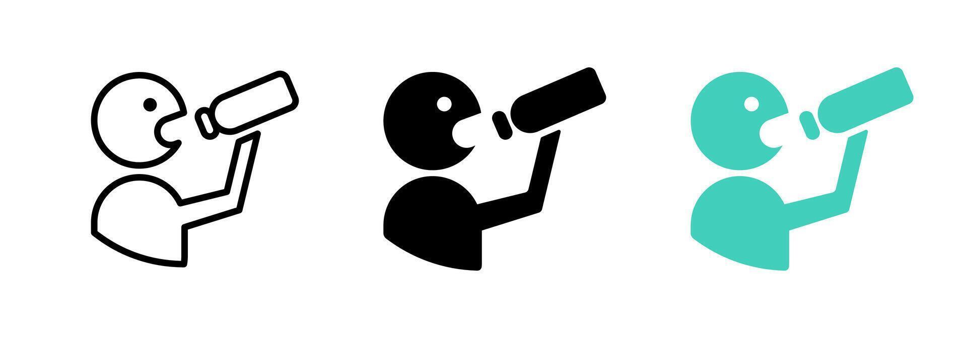Drinking water icon. Thirsty man holding a bottle. Drinking from the bottle symbol. Hydrating illustration. Beverage icon. vector