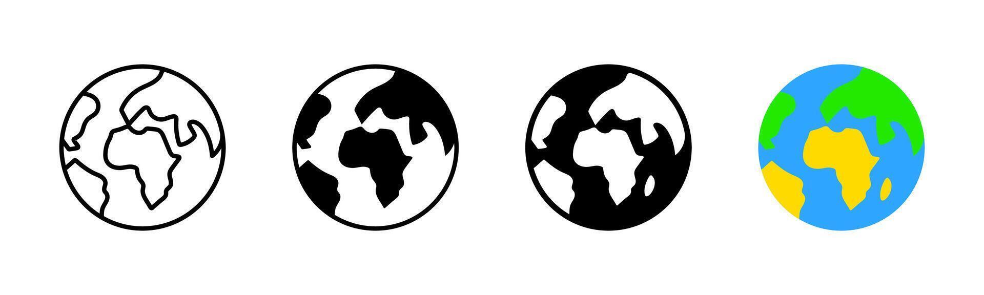 Colored Earth icon set. Planet symbol. Globe sign. Travel worldwide illustration. vector
